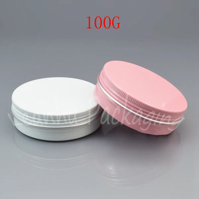 100G White / Pink Aluminum Cream Jar , 100CC Empty Cosmetic Container , Mask / Eye Cream Packaging Container ( 50 PC/Lot )