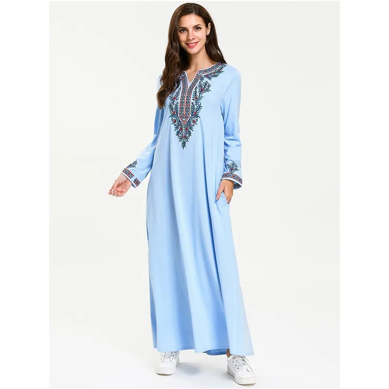 Bohemian Mexican Abaya Women Elegant Dress Casual Long Sleeves Tassel Embroidery Muslim Maxi | Тематическая одежда и