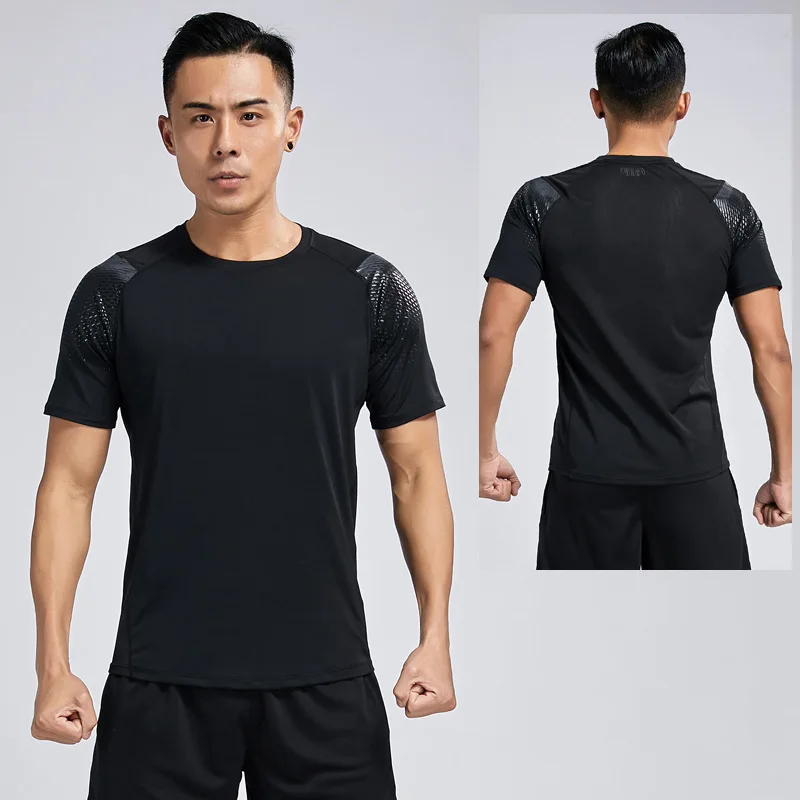 Fitness shirt BLACK Облегающая одежда, мужская футболка для бега, спорта, баскетбола, фитнеса, дышащие быстросохнущие топы, мужские рубашки для спортзала, компрессионные с коротким рукавом - Цвет: Fitness shirt BLACK