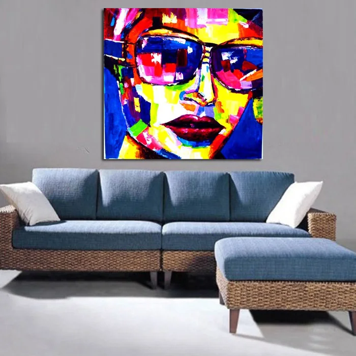 Ручная роспись современная абстрактная картина маслом модная леди со стеклом на