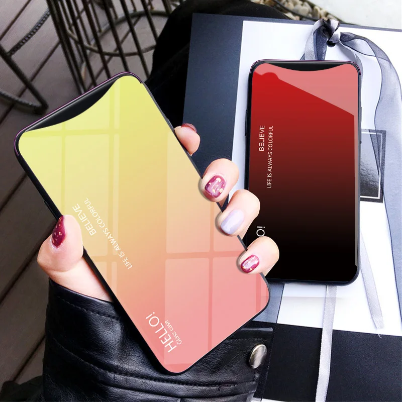 SYCASE Letter Gradient Tempered Glass phone case For OPPO Find X cute rainbow Aurora back cover shell |