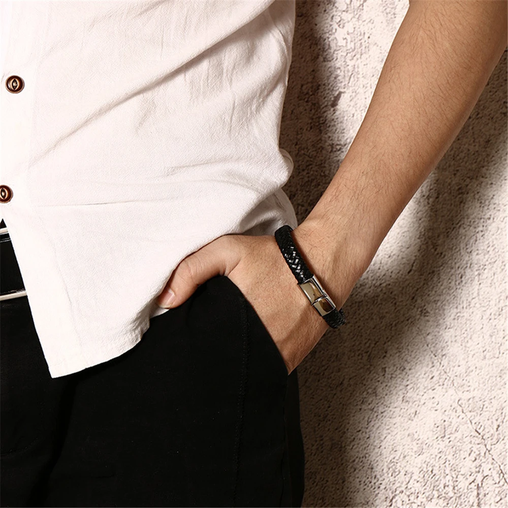 Магнитная застежка замки браслеты мужские кожаные тканые браслет из титановой