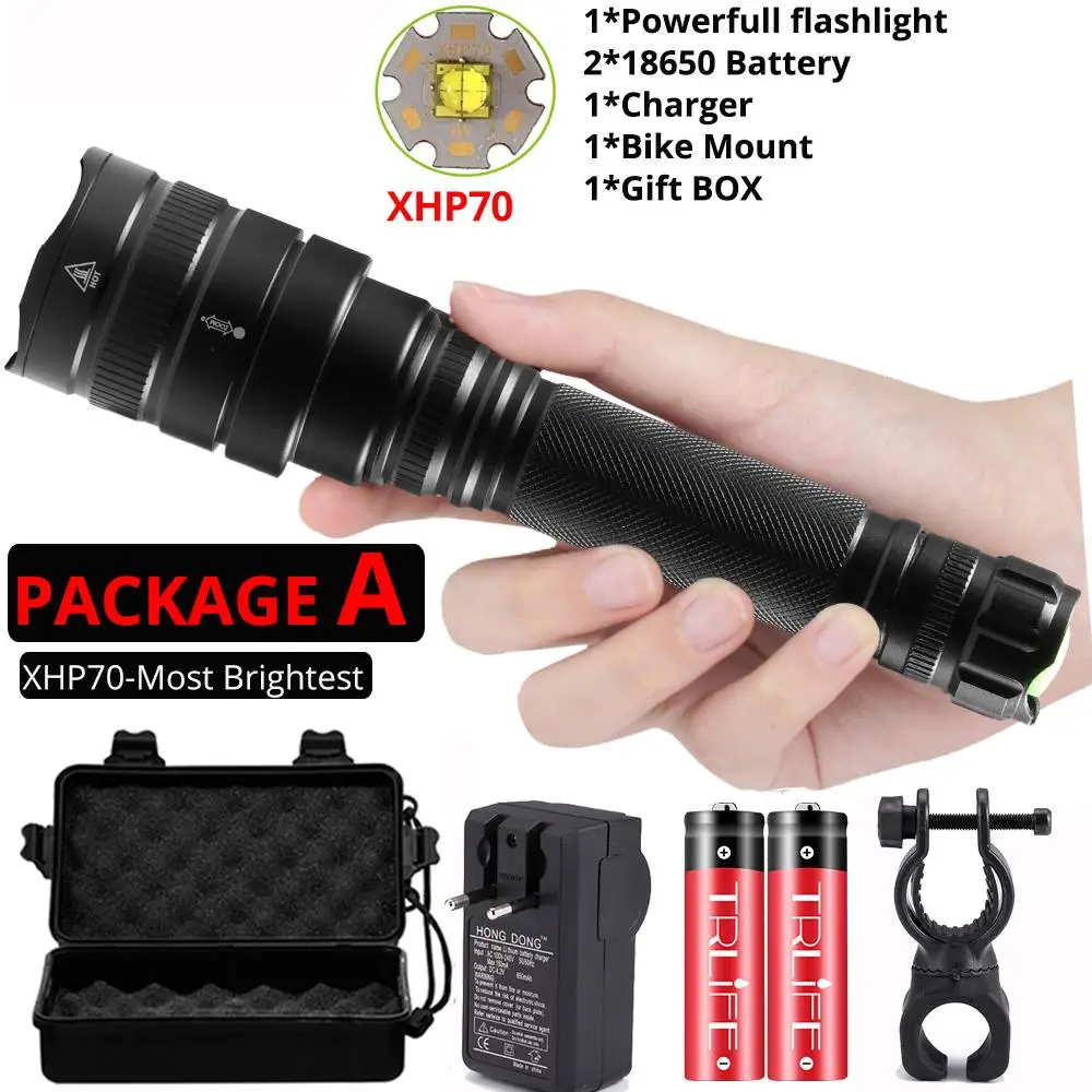 Package A-XHP70 50000Lms светодиодный велосипедный светильник xhp70.2 ультра яркий водонепроницаемый светодиодный фонарь linterna xhp70 xhp50 18650 лучший кемпинг, велосипедный светильник, уличный - Цвет: Package A-XHP70