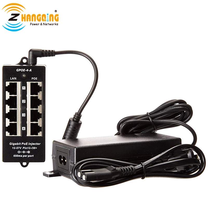 GPOE-4A Gigabit Passive PoE 4 Port PoE Injector for 802.3af Devices, Includes 48 Volt 60W Power Supply for  PoE Camera