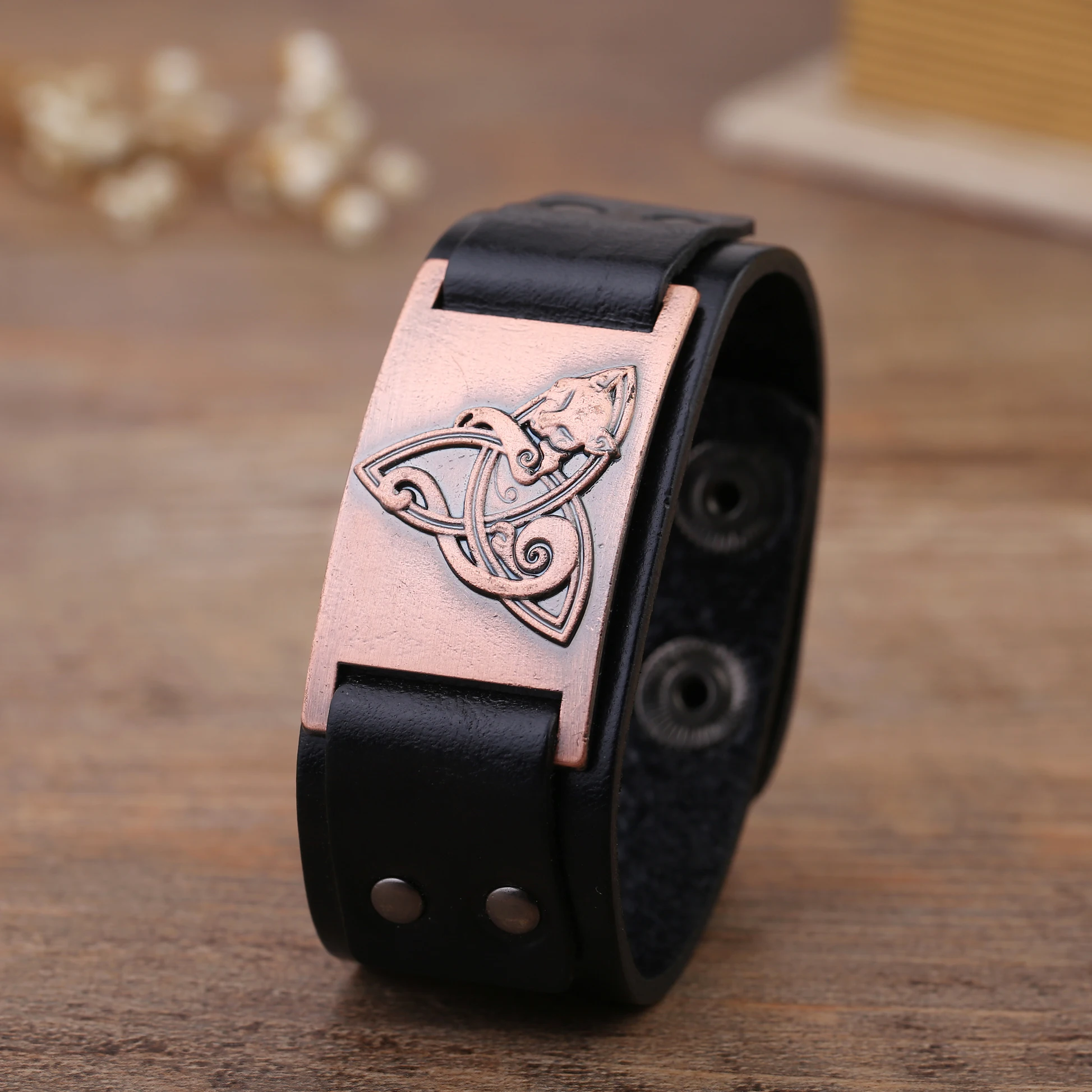 LIKGREAT Viking ювелирные изделия кожаный браслет лиса Triquetra Fenrir животное подросток Волк троица вера благословение манжеты браслеты Кнопка
