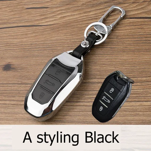 A Model Black Цинковый сплав+ кожаный чехол для автомобильных ключей, крышка чехол для peugeot 3008 5008 408 2008 308 508 для Citroen C4 C5 C6 C4L кактус DS4 DS5L DS6 Elysee - Название цвета: A Model Black