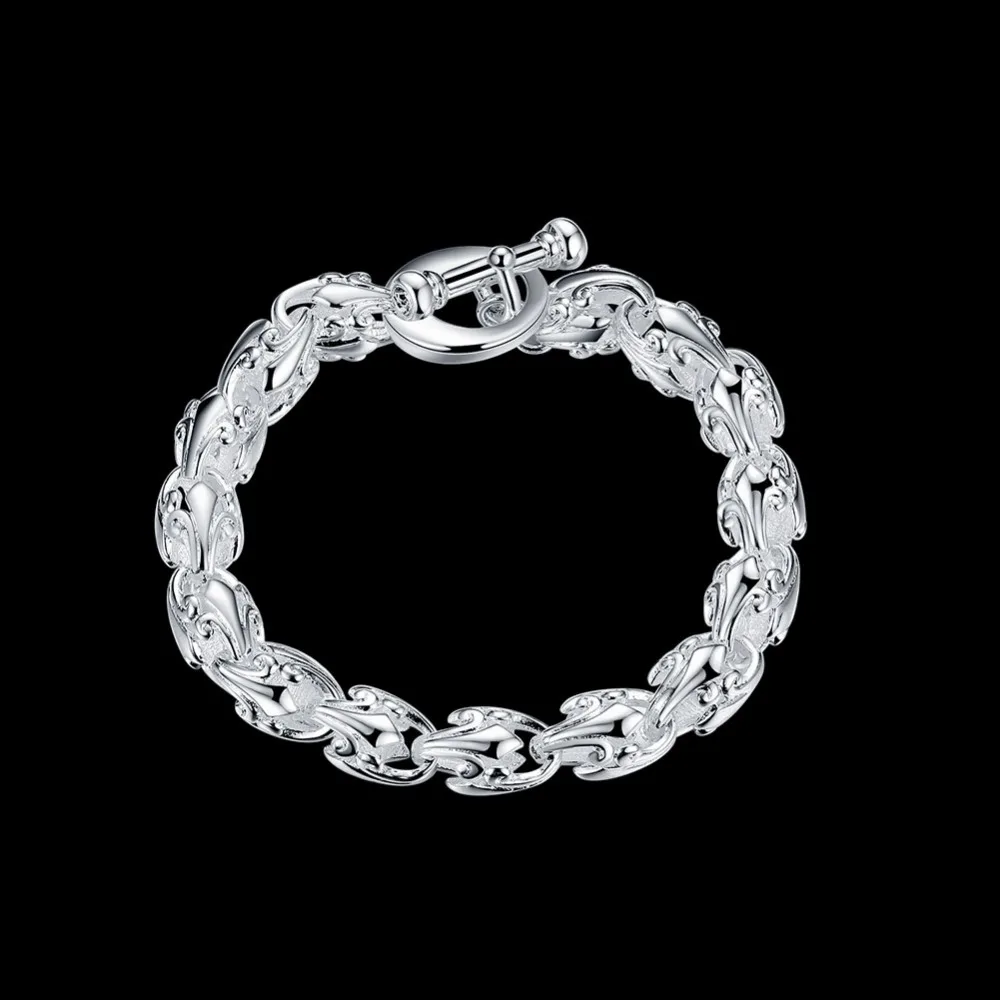 Посеребренный полый цветок очарование браслет Pulseira de Prata женские модные