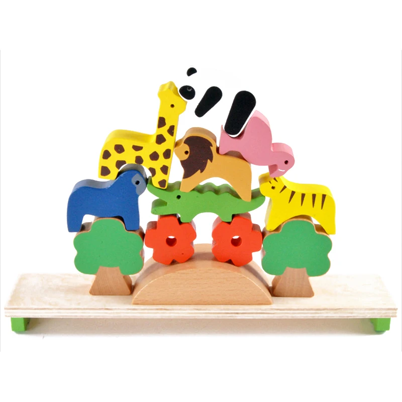 Деревянные игрушки милый Лес Животные Seesaw баланс блоки Детские суперпозиции