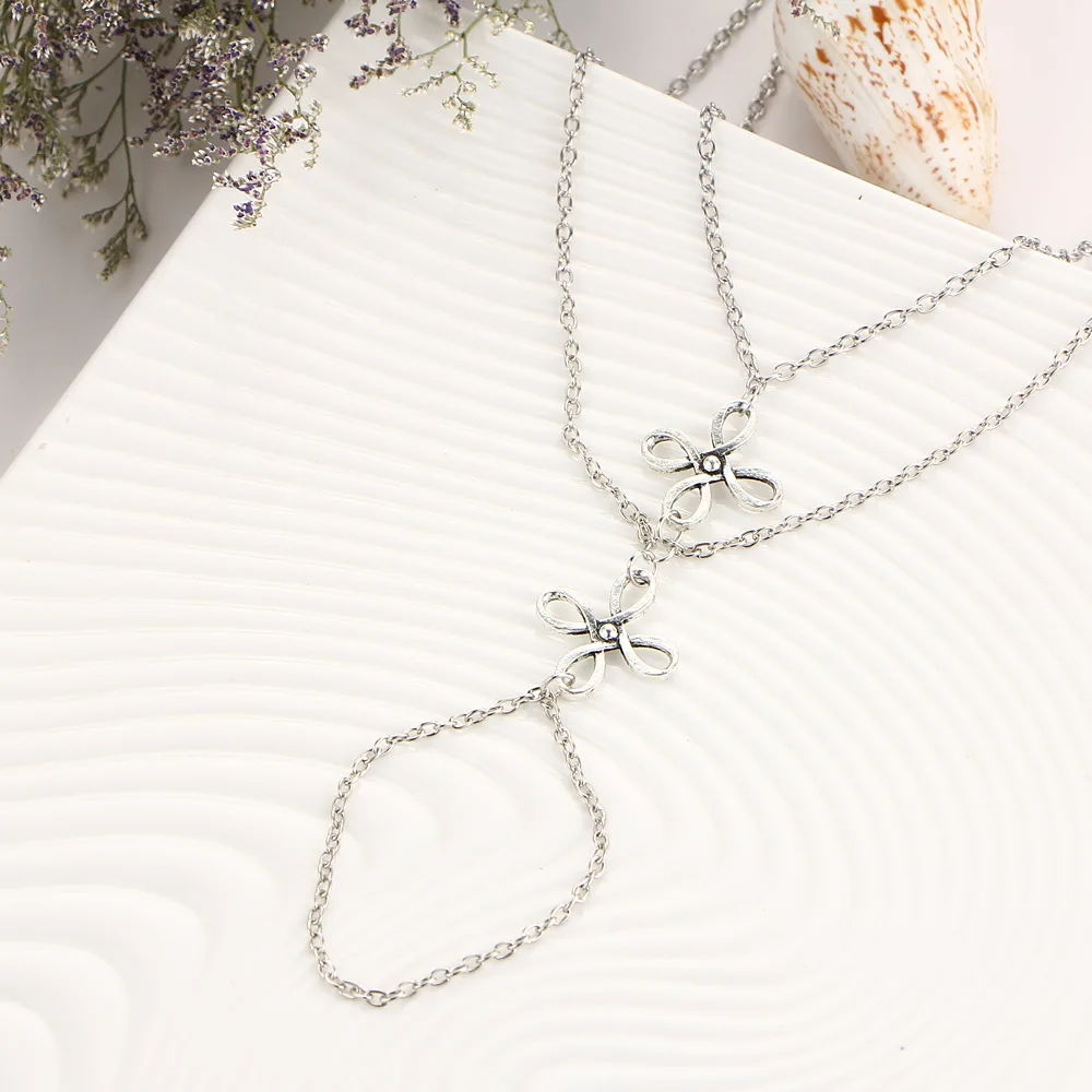 Женские браслеты до щиколотки античные серебристые полые с цветочным узором