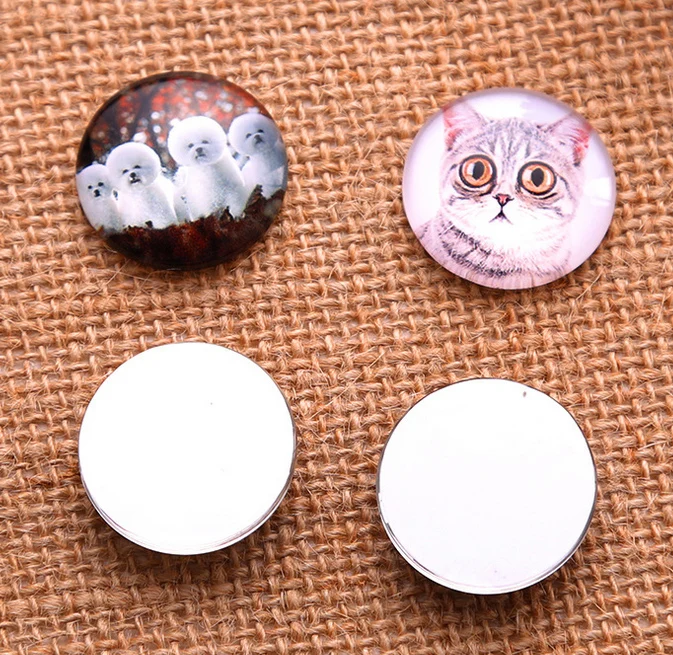 24pcs 12mm 14mm 16mm Lovely Cat Dog pattern Round  Handmade Photo Glass Cabochons & DIY Handmade Cabochon beads Glass Dome Cover