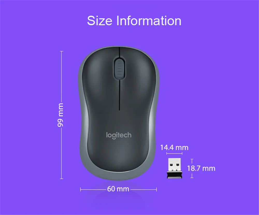 Оригинальная беспроводная мышь logitech M186 2,4G, оптическая эргономичная беспроводная мышь USB 1000 dpi, обновленная модель M185 в розничной упаковке
