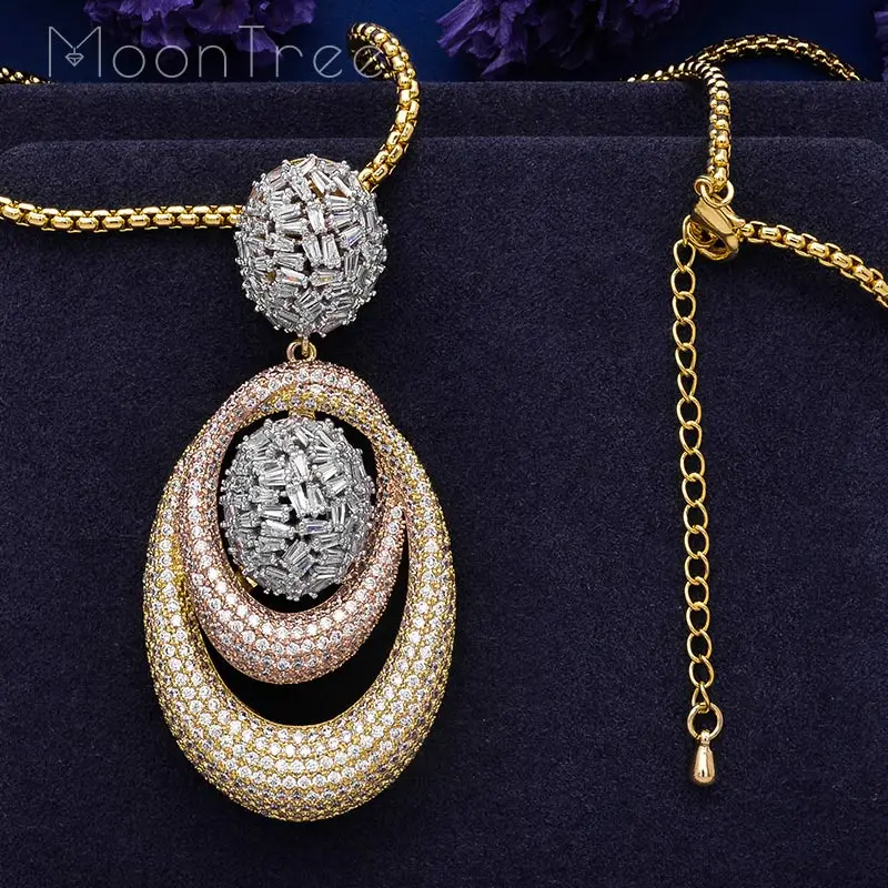 MoonTree круг геометрические модные роскошные супер AAA кубического циркония для женщин обручальное ожерелье серьги комплект ювелирных изделий