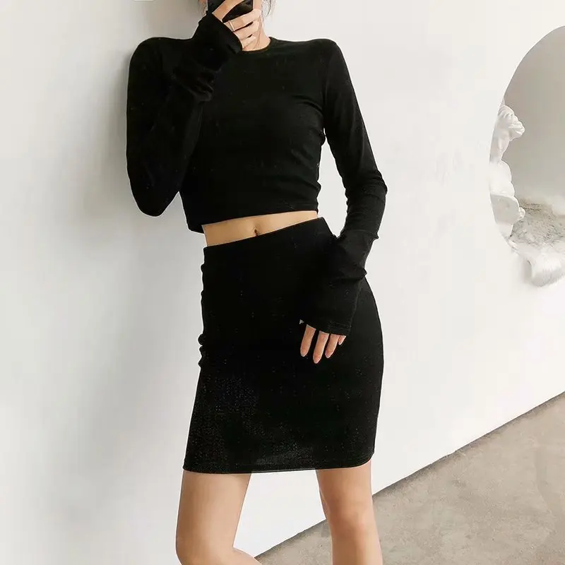 Spring O Neck Long Sleeve Pullovers Slim Solid Color Women 2 Piece Set Dress Party Sexy High Street | Женская одежда