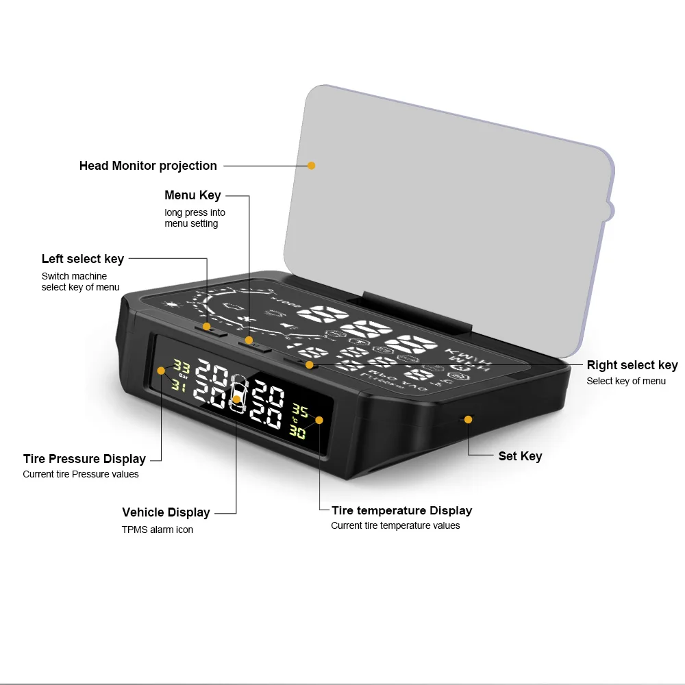 Ancel OBD2 автомобильный HUD TPMS монитор давления в шинах диагностический Монитор