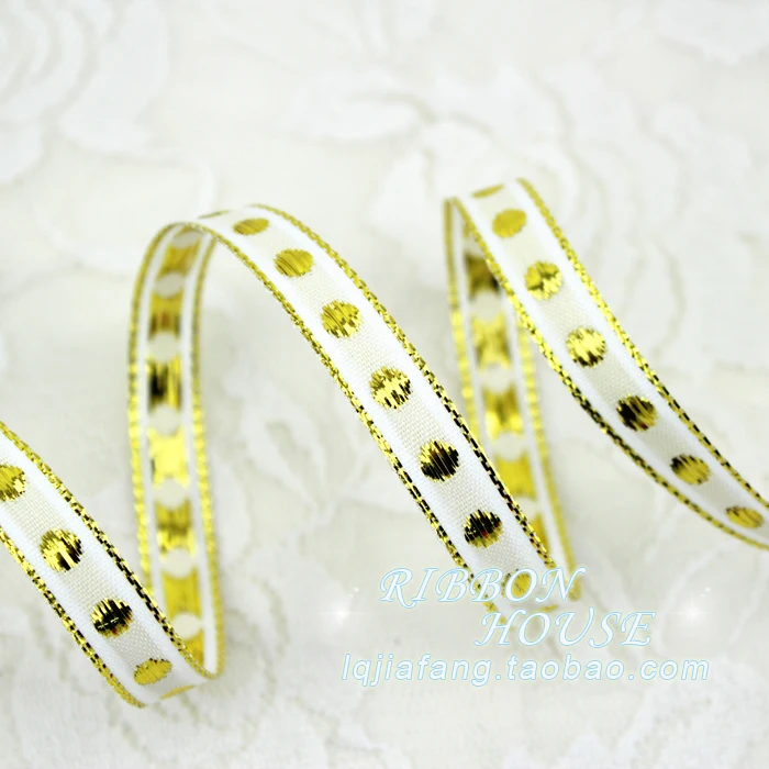 3/8 ''(10 мм) красная Золотая кромка в горошек Grosgrain лента для свадебной вечеринки
