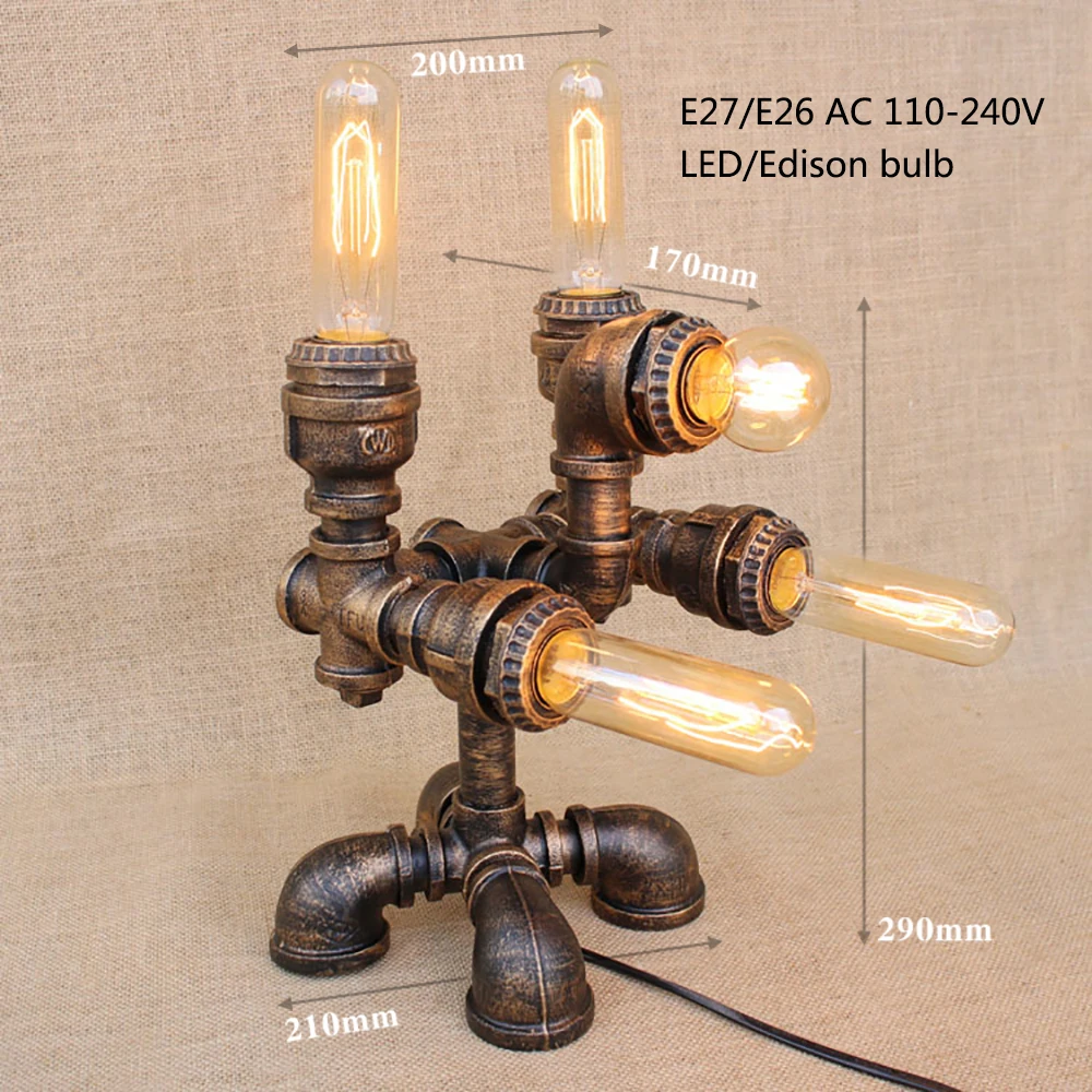 

Vintage creative steam punk robot table lamp e27 110v 220v art deco reading desk light for study bedroom bedside workshop office