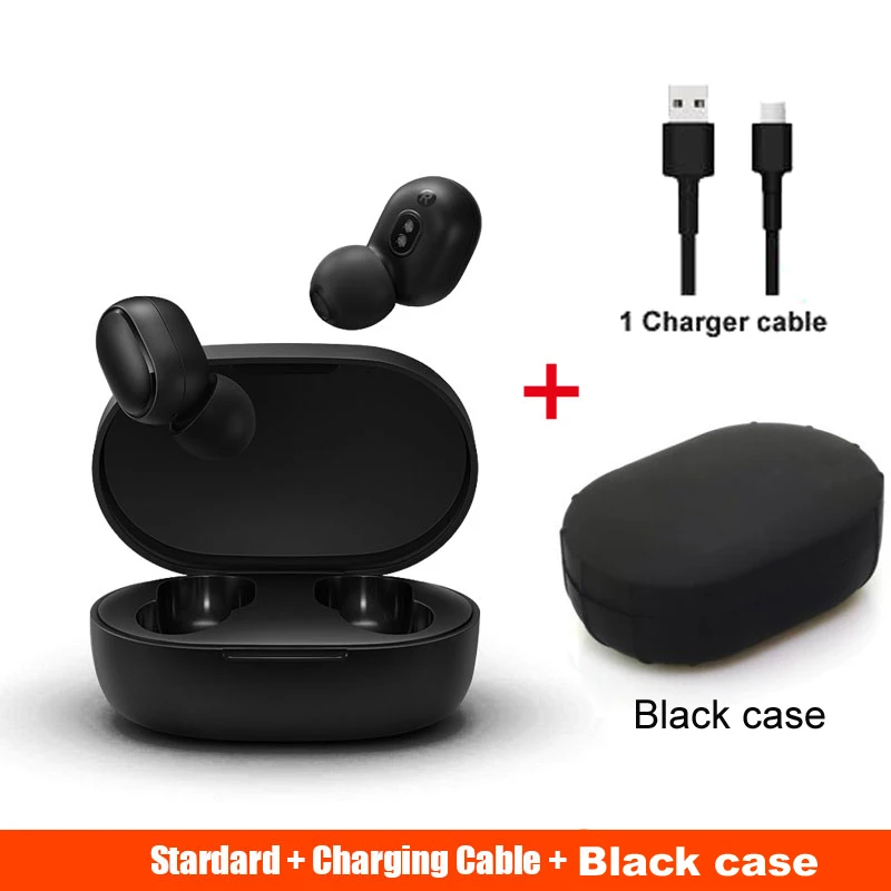 add Black case cable Xiaomi redmi airdots xiaomi 5,0 tws наушники mi спортивные Bluetooth гарнитуры беспроводные Bluetooth наушники вкладыши головные уборы - Цвет: add Black case cable
