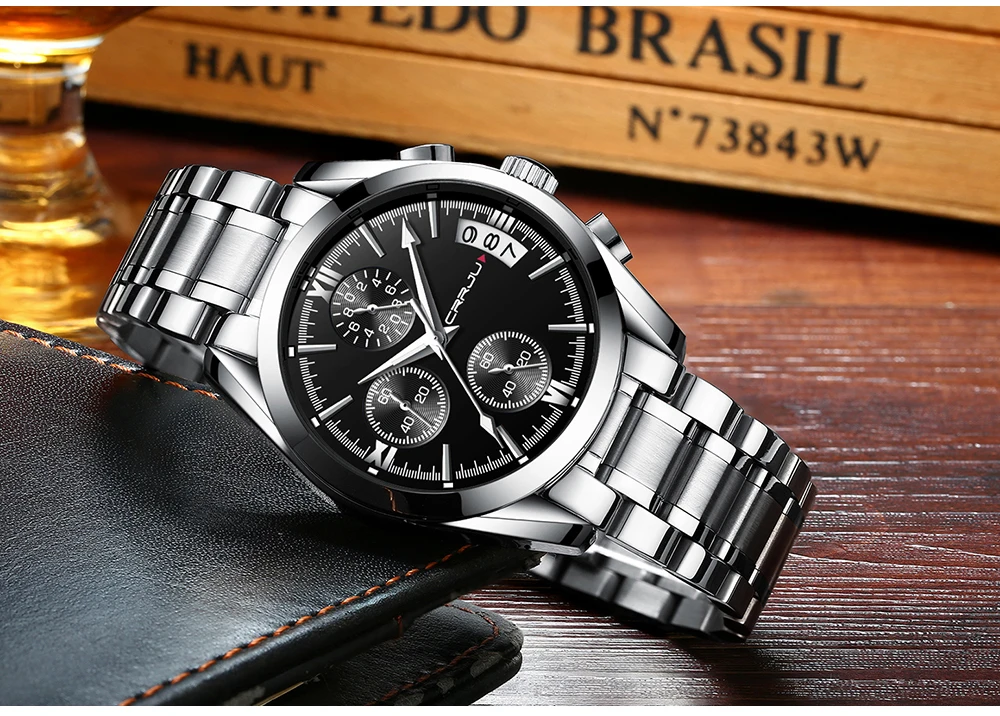 Relogio Masculino CRRJU мужские часы лучший бренд класса люкс водонепроницаемые 24 часа дата Кварцевые часы мужские кожаные спортивные наручные часы