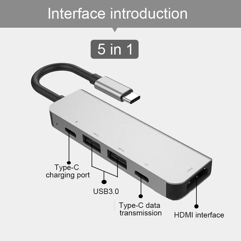Basix USB C концентратор USB 3,1 type C к HDMI/USB 3,0/RJ45/SD/TF/PD адаптер для Macbook Pro huawei P20 samsung S8 type-c концентратор - Цвет: 5in1