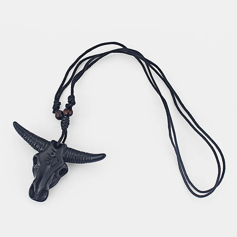 12 шт оптом черный резной Ом бык голова черепа Нгау Тау кулон имитация кости яка