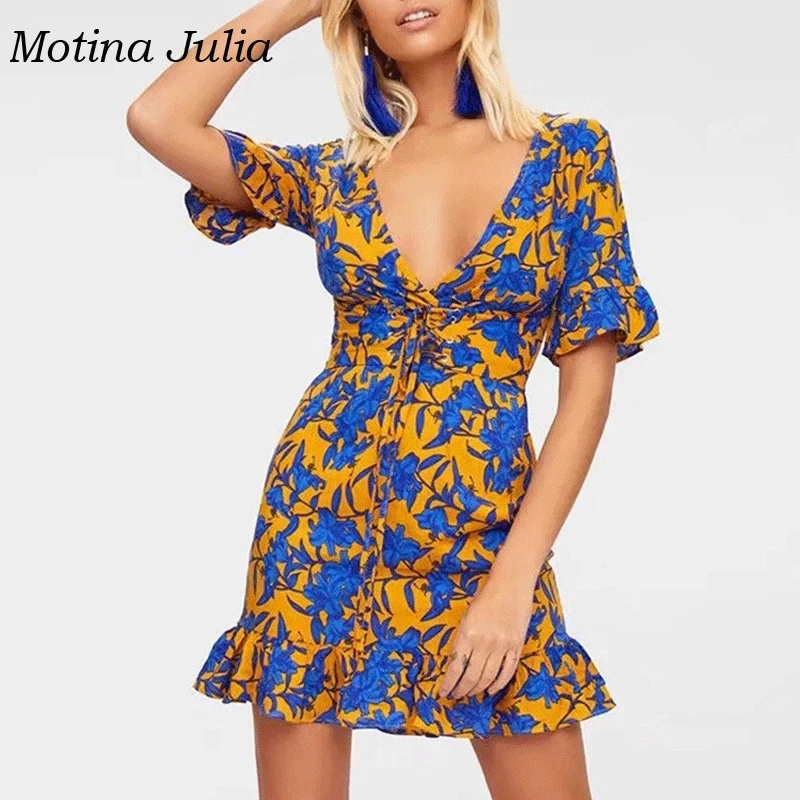 Motina Julia/Новое весенне летнее шикарное синее платье с цветочным рисунком женское