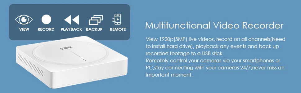 ZOSI 5MP DVR 8-канальный сетевой видеорегистратор для безопасности Камера, гибридные наушники с возможностью 4-в-1(аналоговый/AHD TVI CVI/) CCTV DVR Регистраторы 1920 p, 2 ТБ жесткого диска
