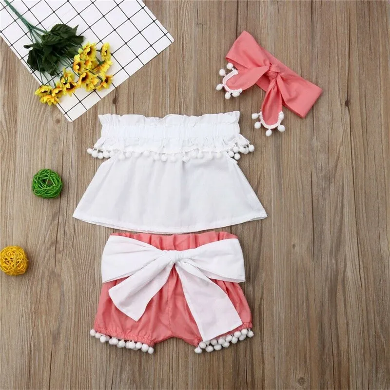 Комплект одежды из 3 предметов для маленьких девочек летняя модная футболка с