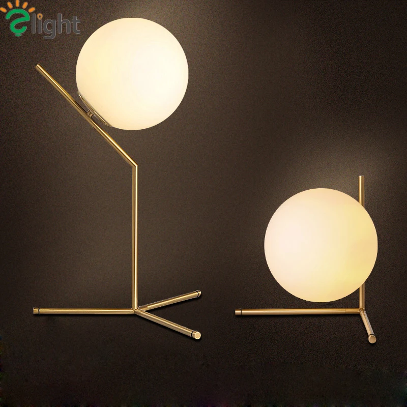 Скандинавская Светодиодная настольная лампа со стеклянным шаром Золотой