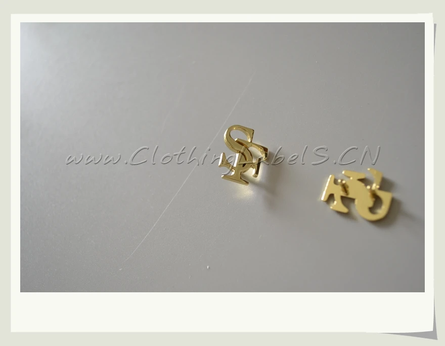 custom metal clothing labels, brand label as custom design, cut in shape