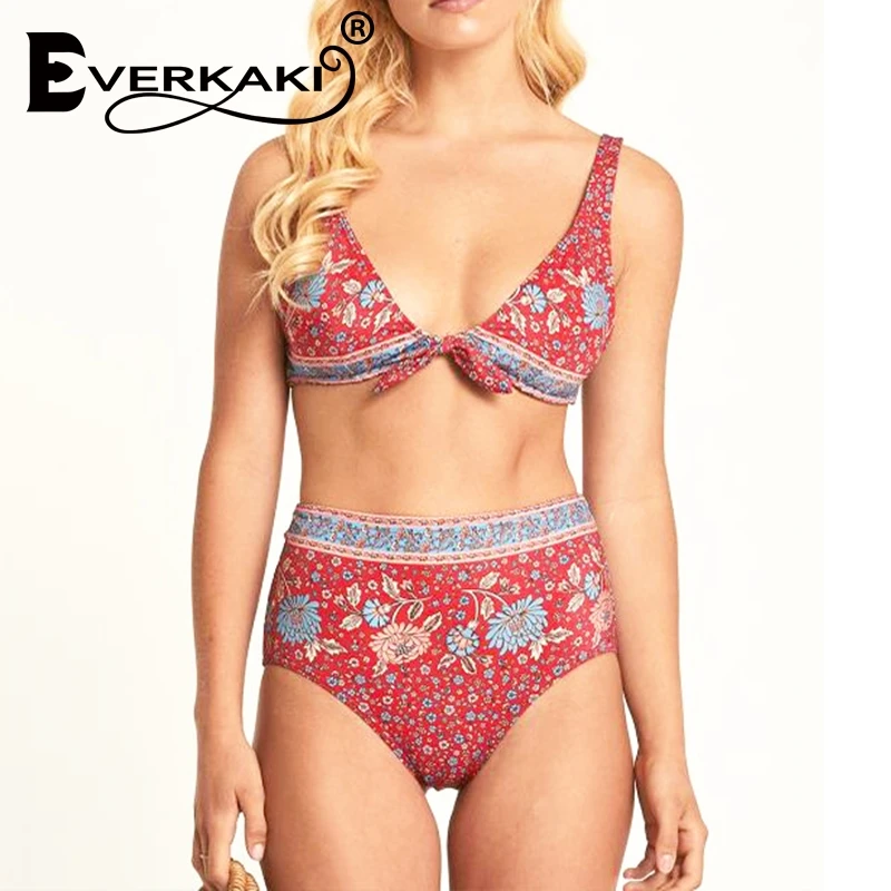 Женский купальник Everkaki бикини с высокой талией и узелками талией|Купальники| |