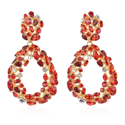 Drop Red KMVEXO новые массивные капли воды полые Стразы Сережка Модная бижутерия элегантные длинные блестящие Кристальные серьги для женщин подарок - Окраска металла: Drop Red