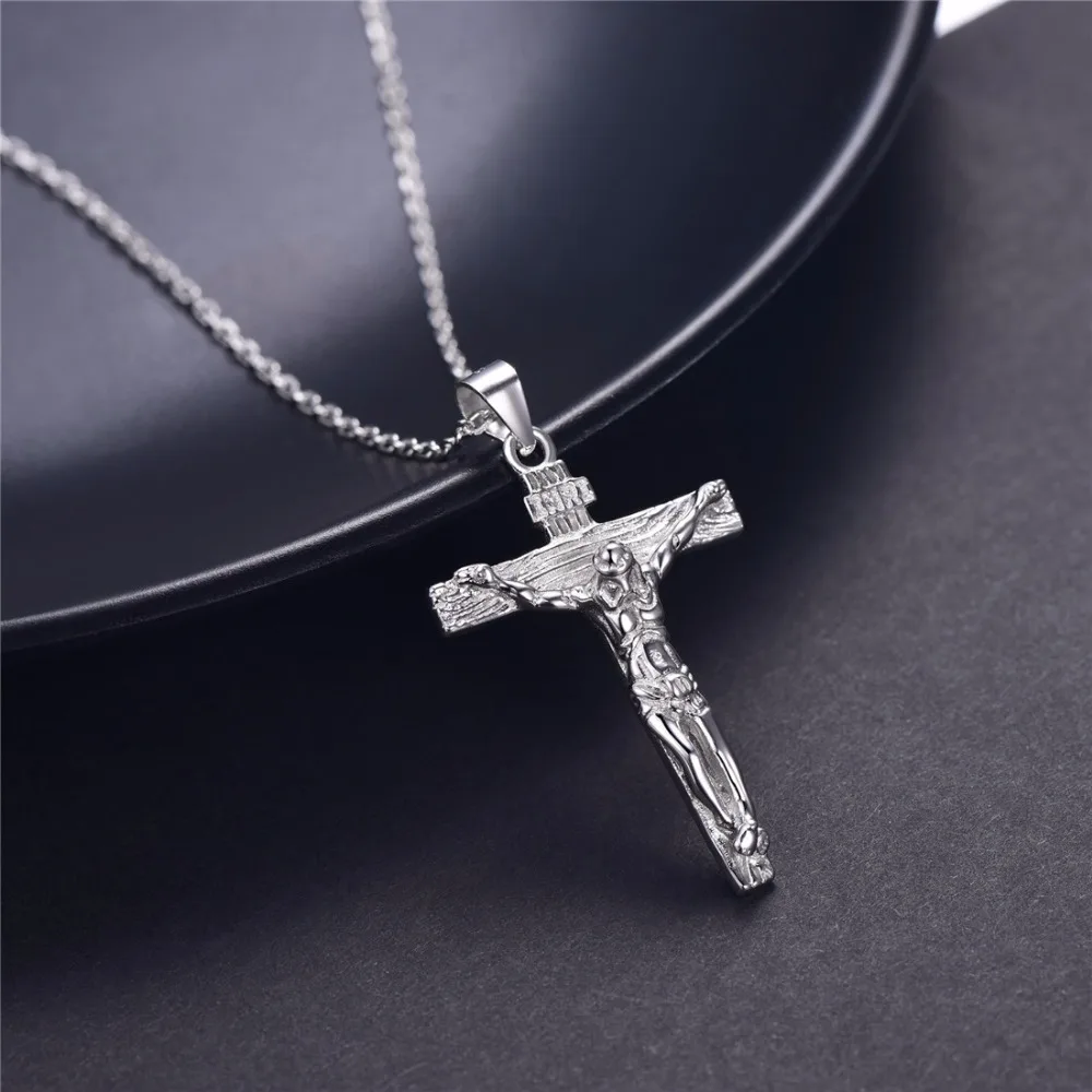 SILVERCUTE цельное 925 пробы Серебряное ожерелье Крест Иисуса Христа унисекс классическое религиозное украшение для церкви SCP6348B