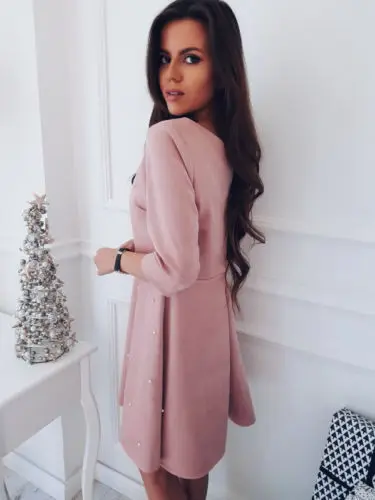 Women Sexy Dresses Casual Summer Pearl Solid Pink Three Quarter Sleeve Round Neck Party Evening Short Mini Dress | Женская одежда