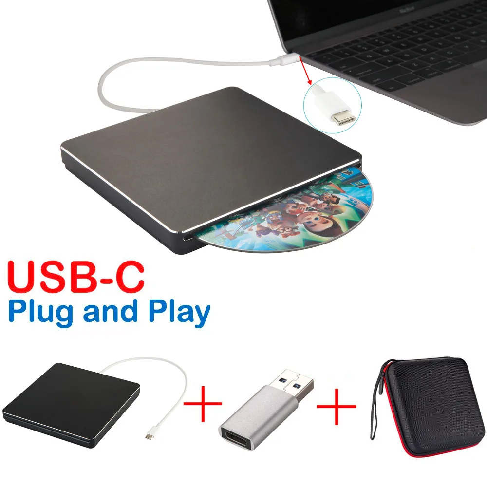 USB3.0 внешний dvd-плеер CD привод USB C супердрайв Внешний DVD/CD+/-RW записывающийся-для MacBook Pro/Air/ноутбука/Windows10(черный