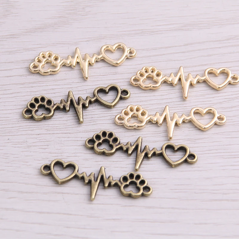 SWEET BELL 18pcs 33*12mm Three Color Love Charms Bear Paw Connector Jewelry Making DIY Handmade Craft DIY