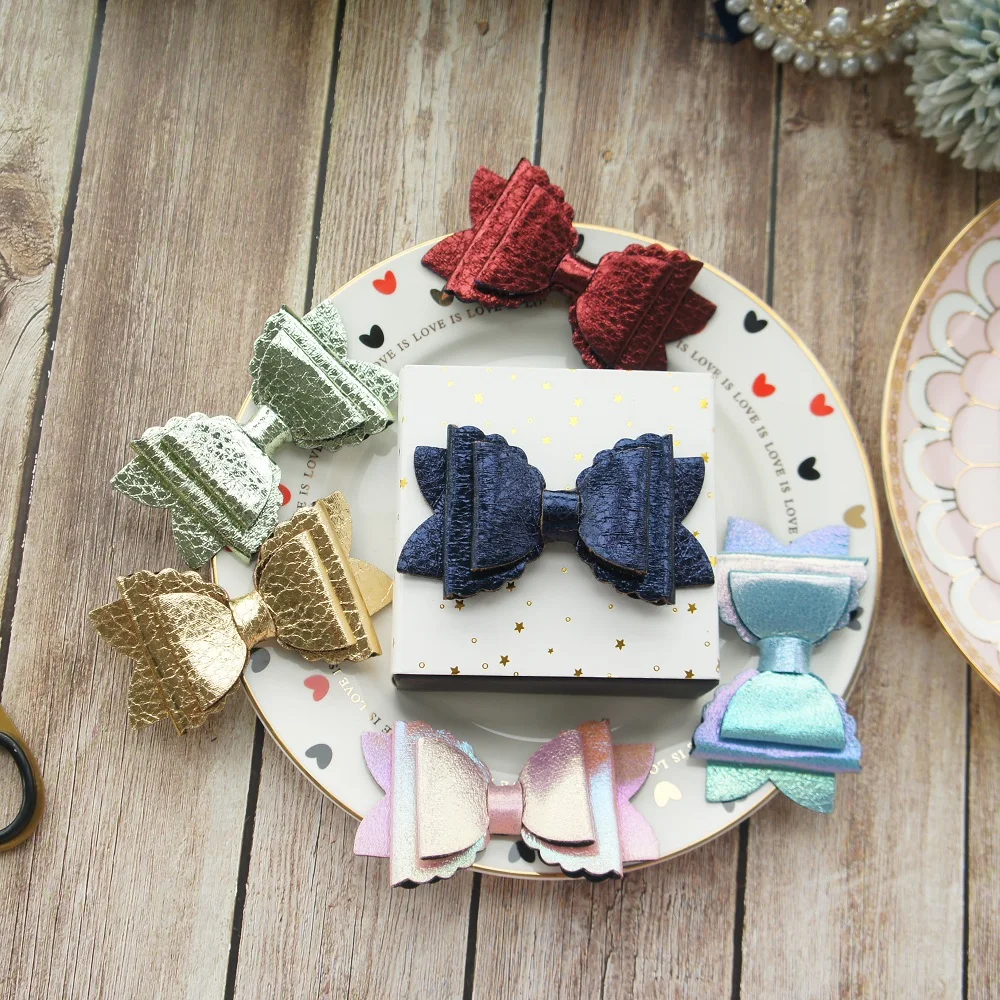 

1 pcs PU gradual change color 6 style choose bow as gift decoration Scrapbooking DIY wedding birthday baby shower party favors