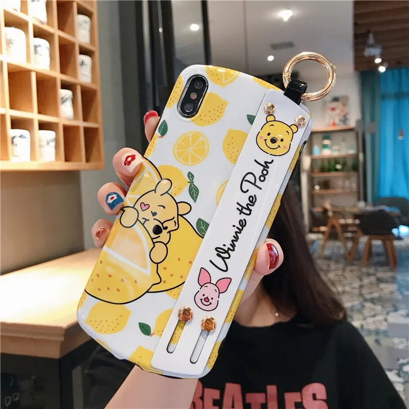 For iphone XR XS max X Cute lemon winnie Wrist strap soft Phone Case iPhone 8plus 7 7plus 6 6S 6p Shell stand holder case |