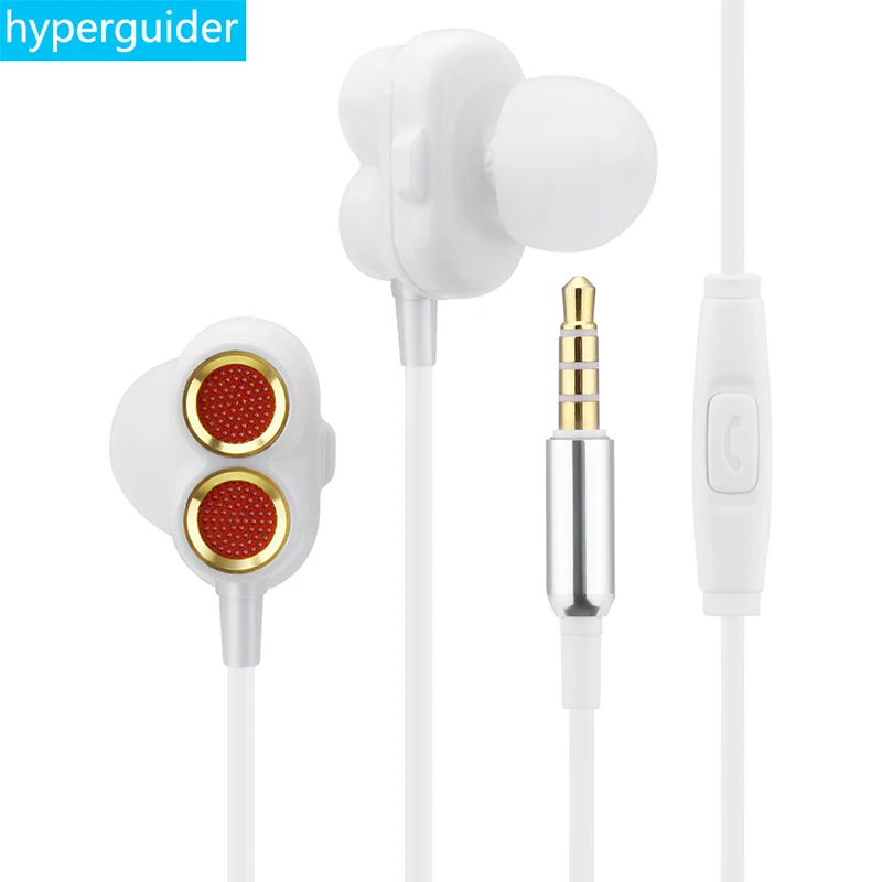 hyperguider Dual Dynamic Earphone in Ear with MIC Controller Deep Bass Stereo HIFI for Xiaomi Huawei Meizu iPhone | Электроника