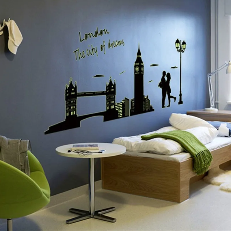QT 0084 светящаяся наклейка s London Bridge Big Ben City Streetlights Love Quote Настенная Наклейка в