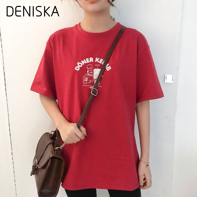 Корейский Письмо Распечатать Solid Хлопок Майка Женщины Graphic Tee рубашка Femme Уличная