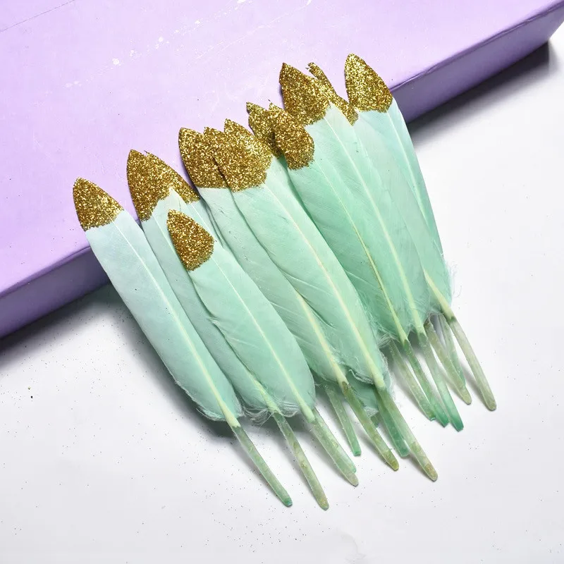 Mint Green (Gold) 20 шт/партия Окрашенные золотые пудры окунутые гусиные перья для поделок 10-15 см/4-6 дюймов перо фазана для изготовления ювелирных изделий - Цвет: Mint Green (Gold)