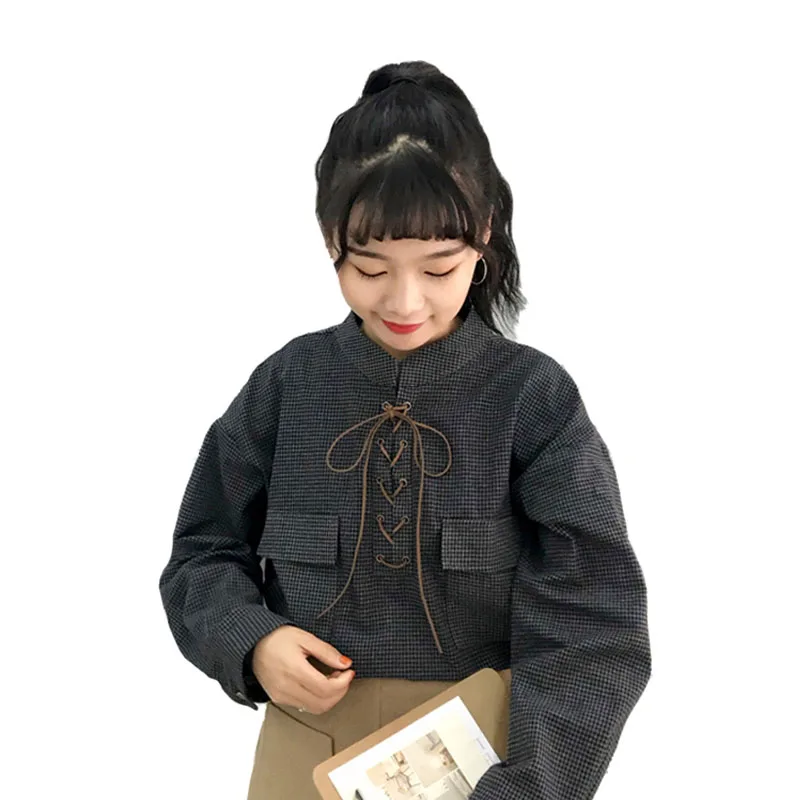 2018 Весна Для женщин Корейская версия рубашки Свободная рубашка в клетку с