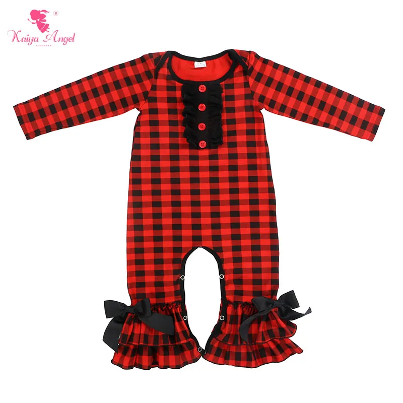 2017 Kaiya Angel Hot Factory wholesale Bow Baby Newborn Gril Winter Long Sleeve Cotton Red Jumpsuits Baby Clothes