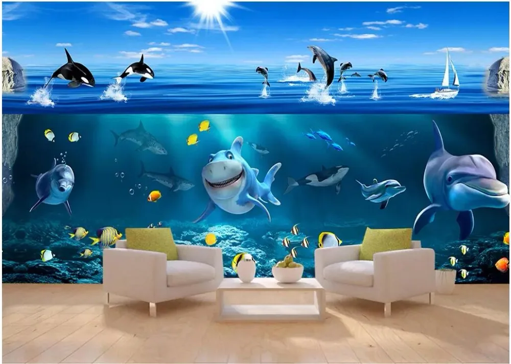 3d обои на заказ фото голубого океана Дельфина акулы дома фон настенный Декор для