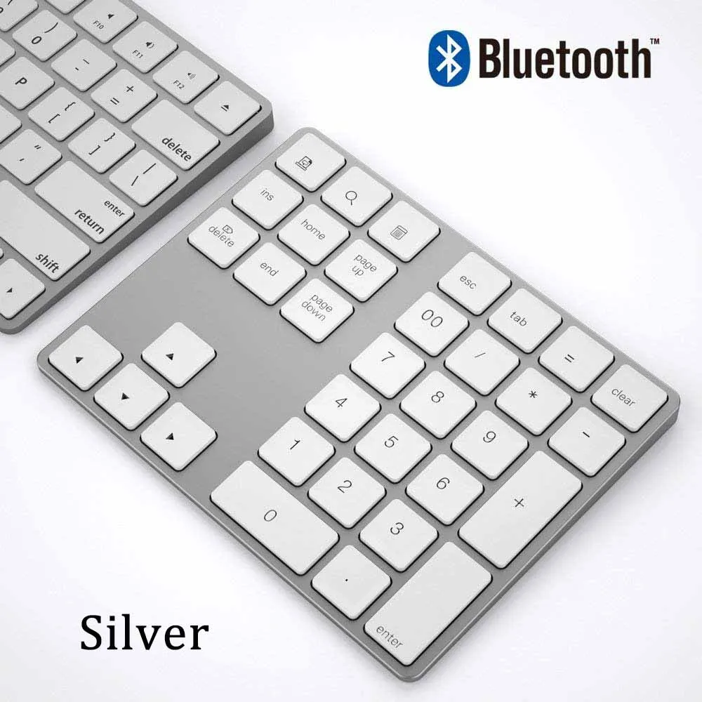 Silver Bluetooth AVATTO ультра-тонкий алюминиевый 34 клавиши Bluetooth беспроводная цифровая клавиатура номер клавиатура с ножничным переключателем для ПК поверхности планшета - Цвет: Silver Bluetooth