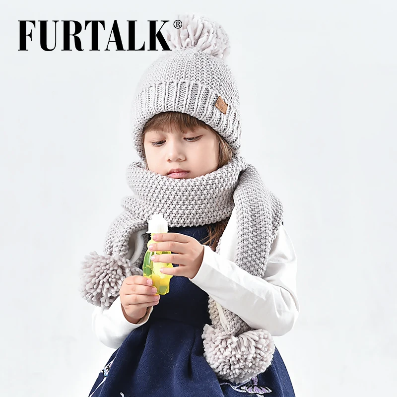 FURTALK помпон зимняя детская шапка и шарф набор трикотажная для мальчиков Шапки