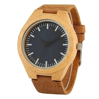 creative mens watches leather band quartz bamboo wooden wrist watch men stripecoffeedark blue color dial clock gift