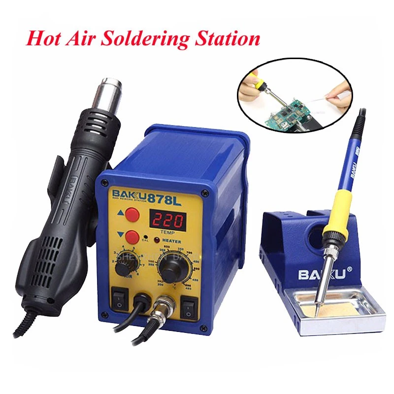 2 in 1 Hot Air Soldering Station BAKU 878L 110V/220V LED Digital Display Electric Hot Air Welding Station With English Manual