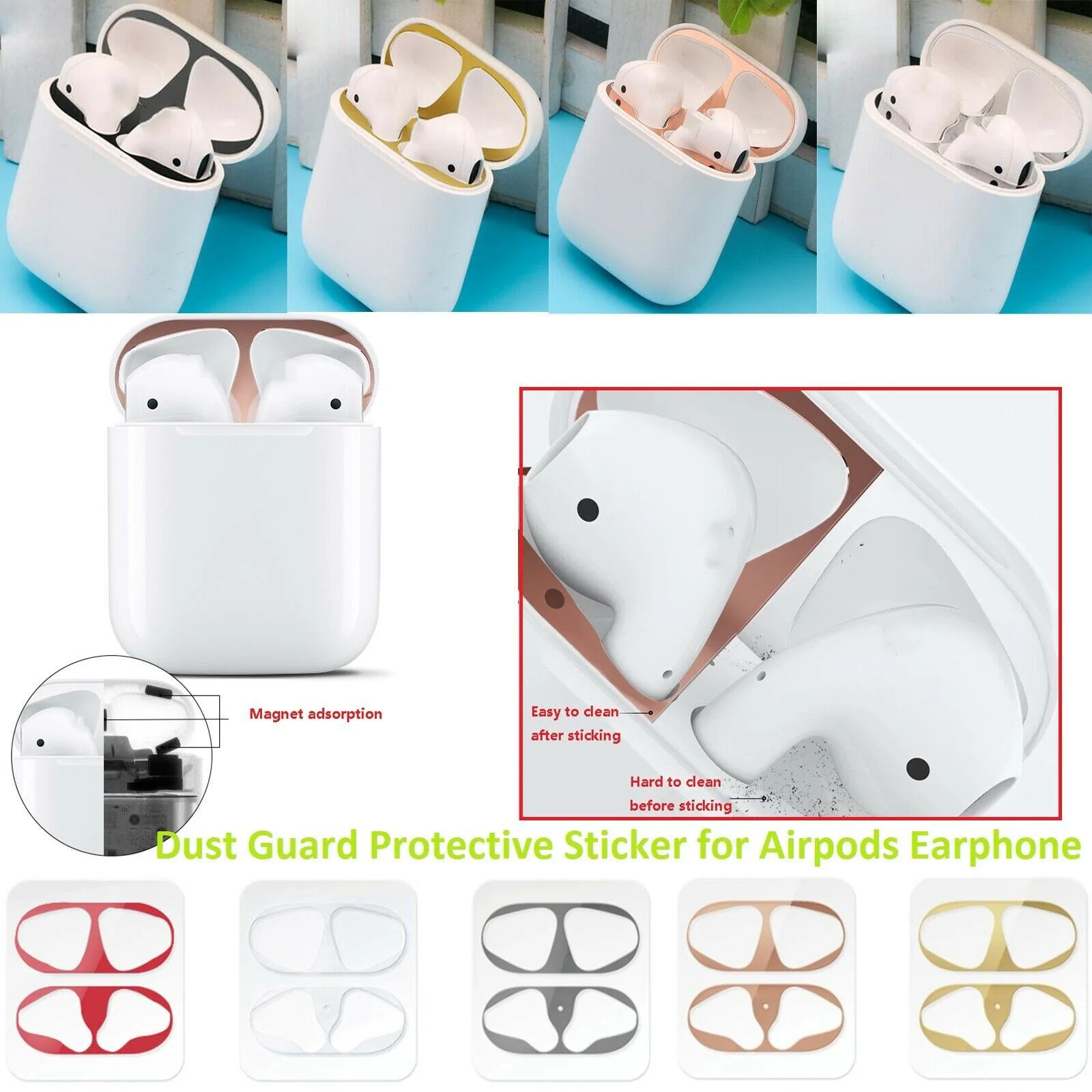 Внутренняя металлическая Пылезащитная наклейка для Apple AirPods чехол Пылезащитная Накладка для Air Pods чехол Защитная Наклейка для AirPods аксессуары