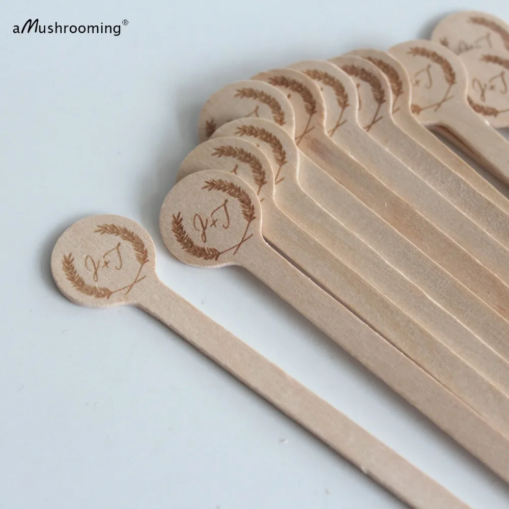 X100 Свадебные монограмма Stir Sticks с Индивидуальные инициалы пользовательские